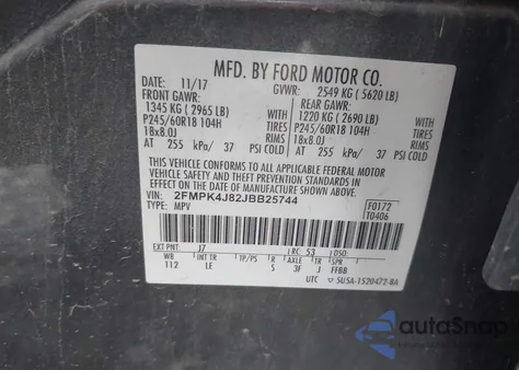 2018 Ford Edge Sel из США, поврежденный, VIN 2FMPK4J82JBB25744